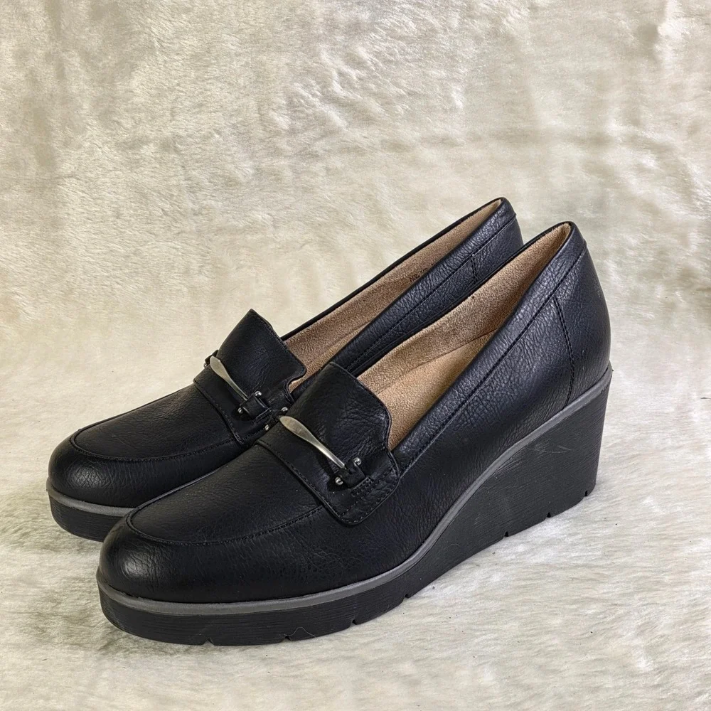 Soul Naturalizer Achieve Wedge Loafers Black Horsebit Womens 12M Excellent